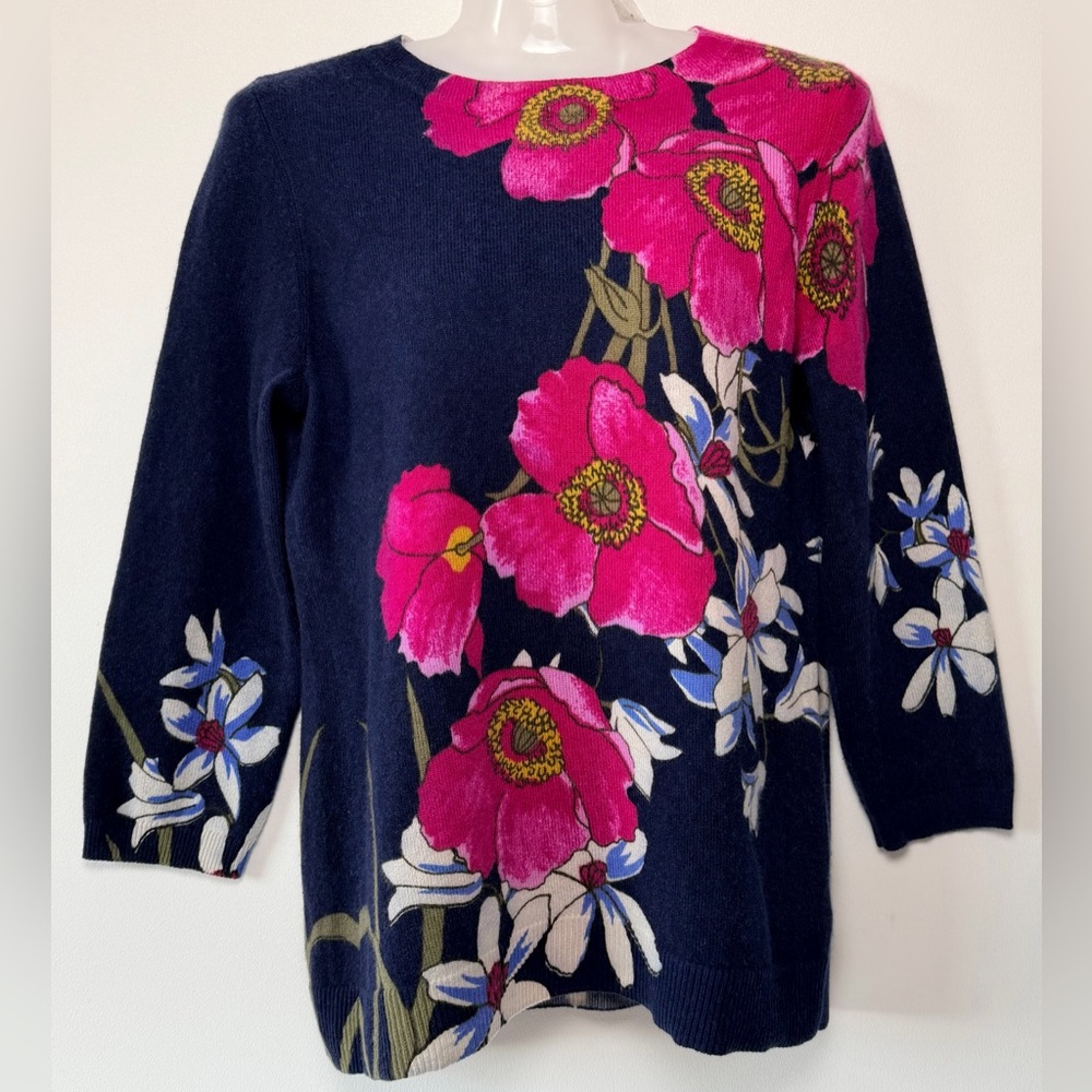 Talbots Blue Pink Floral 100% Pure Cashmere Sweater Top Women size M/L Spring